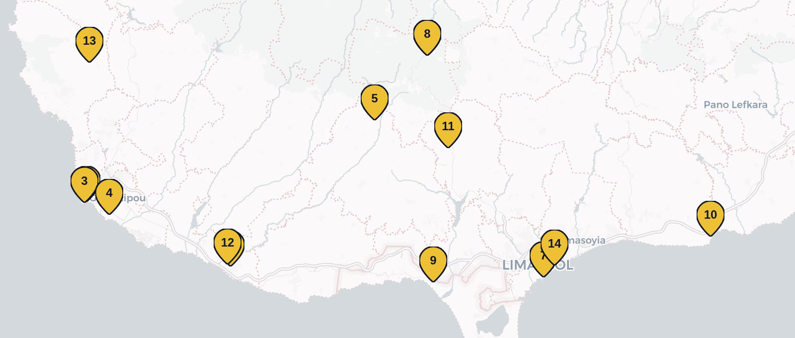 Map showing all places mentioned in this article