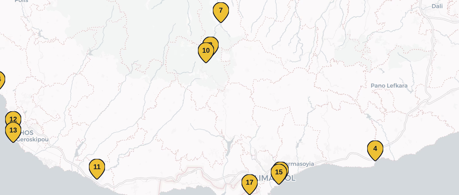 Map showing all places mentioned in this article