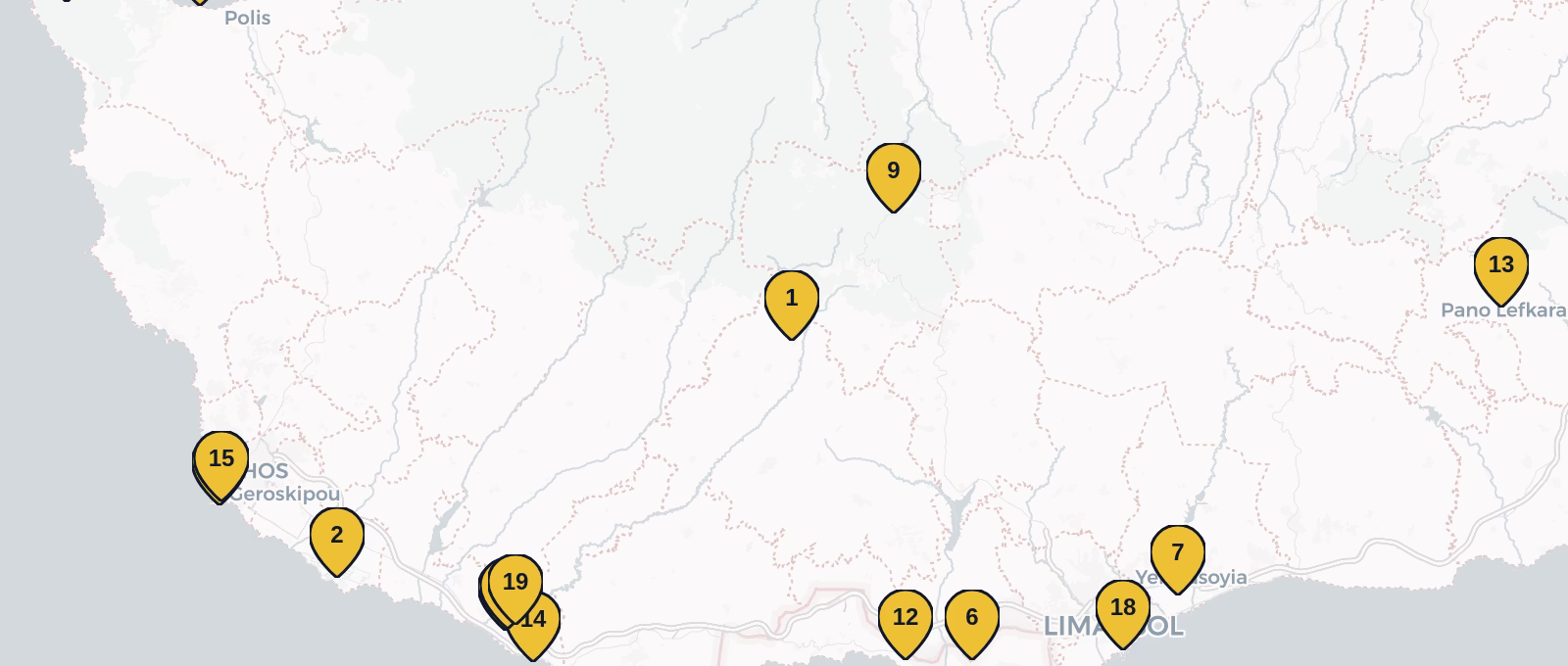 Map showing all places mentioned in this article