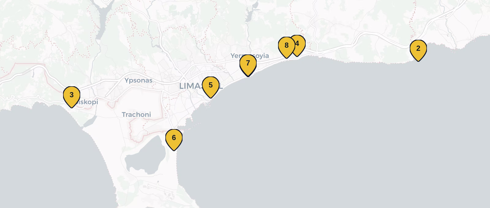 Map showing all places mentioned in this article