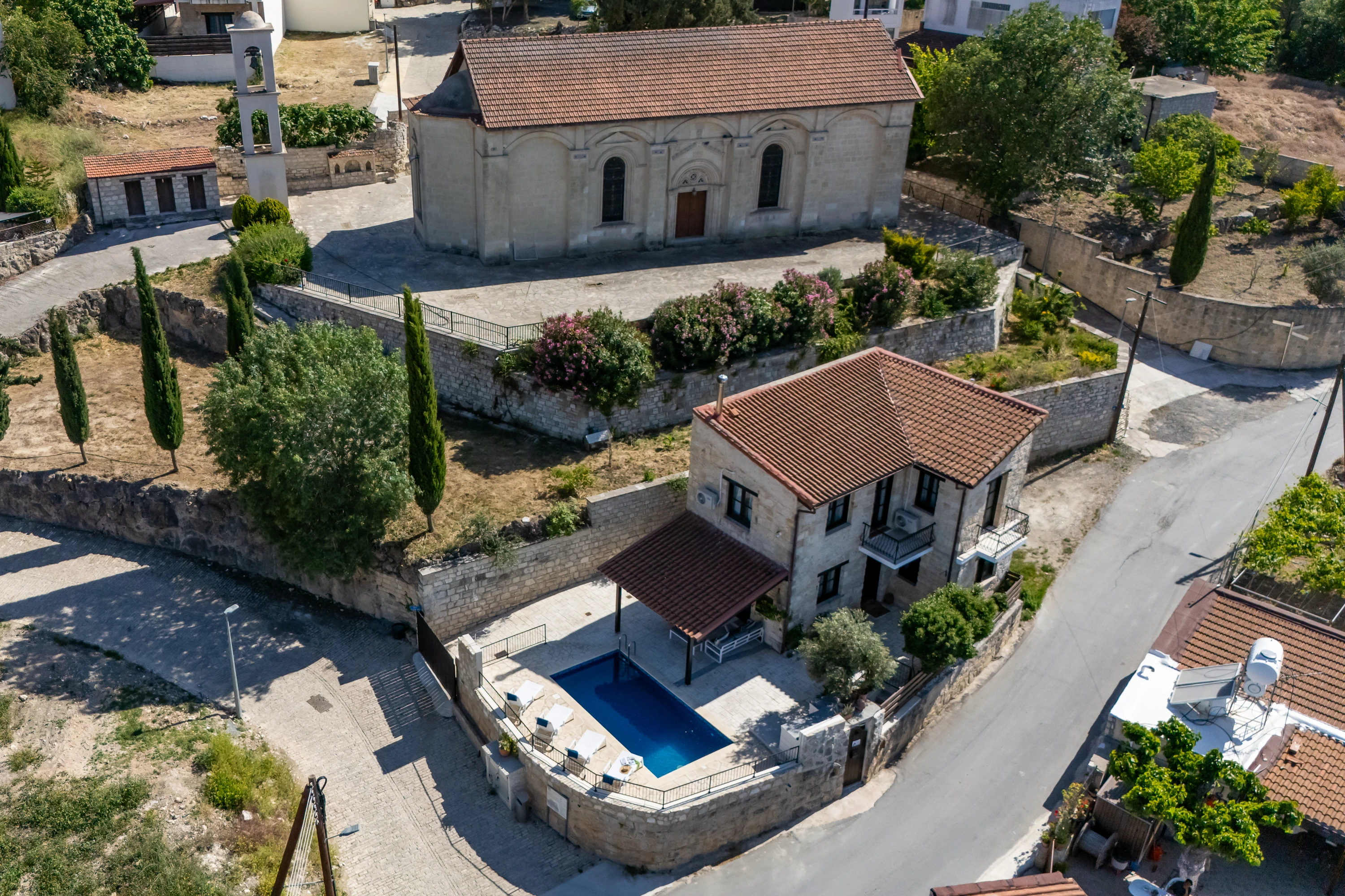 Aerial view of Paphos countryside and vineyards
